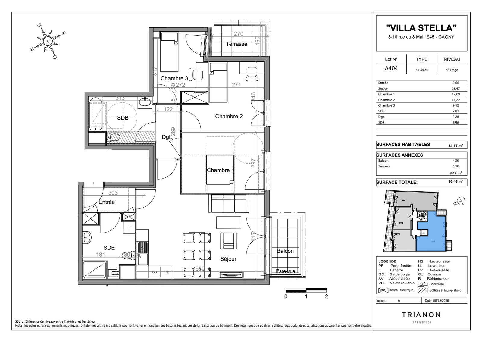 Plan 2D de l’appartement A404, 4 pièces, 81,97 m²